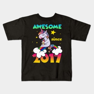 Cute Awesome Unicorn Since 2017 Rainbow Gift Kids T-Shirt